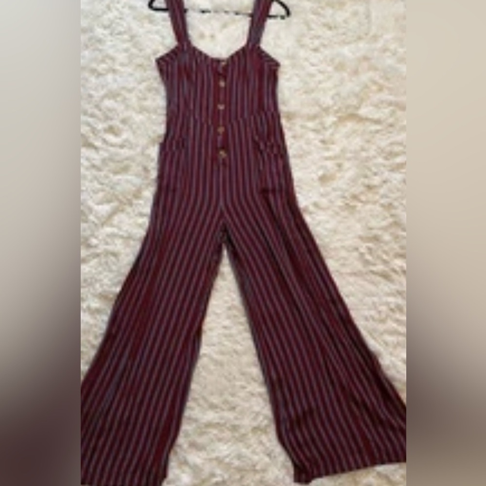Free People City Girl Jumpsuit Striped Wide-Leg Retro Preppy Red Gray Size 12 - Picture 7 of 12
